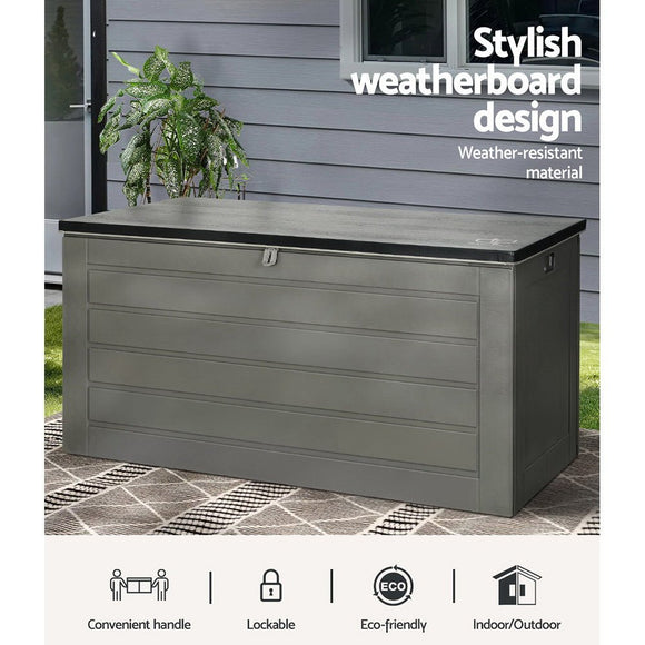 Gardeon Outdoor Storage Box 680L Container Lockable Garden Bench Tool Shed Black - RnR Galore
