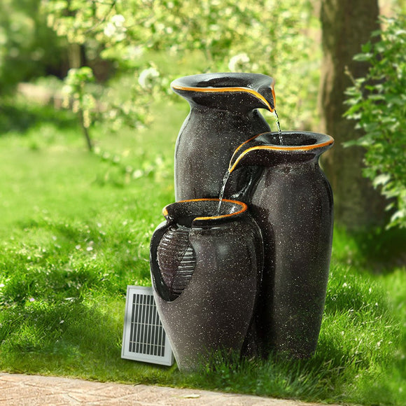 Gardeon Solar Fountain Water Fountain Feature Cascading Fountain LED Lights 76CM Grey - RnR Galore