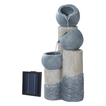 Gardeon Solar Water Feature Cascading Fountain 3 - Tier Pot LED Lights 76CM Grey - RnR Galore