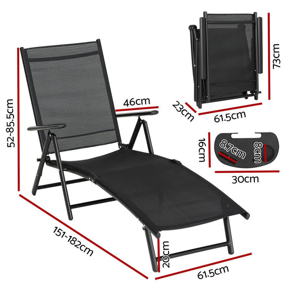 Gardeon Sun Lounge Outdoor Lounger Aluminium Folding Beach Chair Camping Patio - RnR Galore
