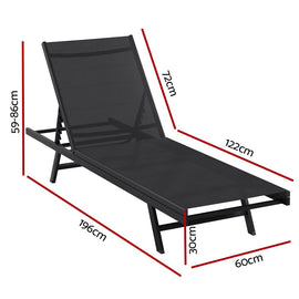 Gardeon Sun Lounge Outdoor Lounger Steel Beach Chair Patio Furniture Black - RnR Galore