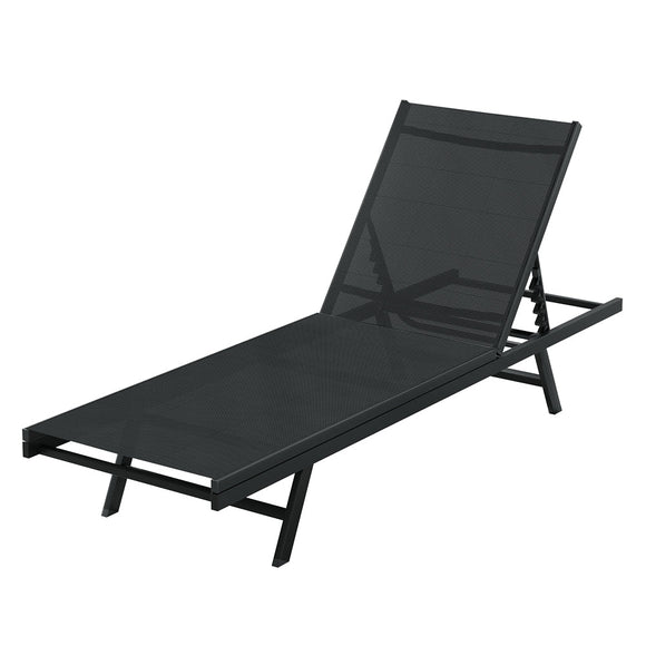 Gardeon Sun Lounge Outdoor Lounger Steel Beach Chair Patio Furniture Black - RnR Galore