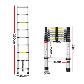 Giantz 2.6M Telescopic Ladder Aluminium Extension Extendable Steps Adjustable Height - RnR Galore