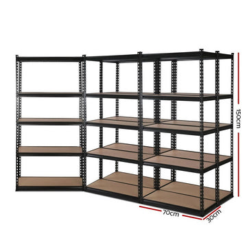 Giantz 5x1.5M Garage Shelving Warehouse Rack Pallet Racking Storage Shelve Black - RnR Galore