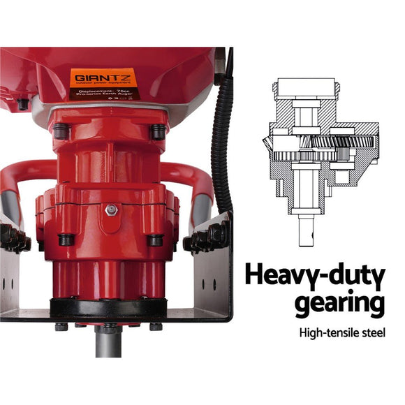 Giantz 66CC Post Hole Digger 200mm Petrol Drill Extension Auger Bits - RnR Galore