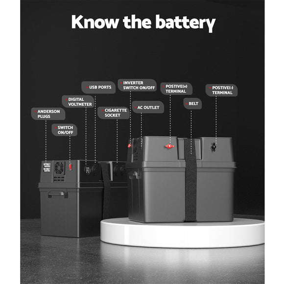 Giantz Battery Box 500W Inverter Deep Cycle Battery Portable Caravan Camping USB - RnR Galore