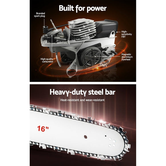 Giantz Chainsaw Petrol 45CC 16" Bar Commercial E - Start Pruning Chain Saw,Giantz Chainsaw Petrol 45CC 16" Bar Commercial E - Start Pruning Chain Saw 3.5HP - RnR Galore