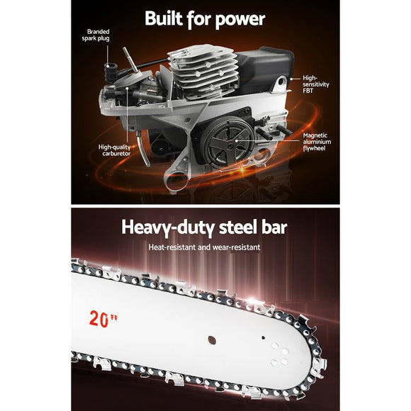 Giantz Chainsaw Petrol 52CC 20" Bar Commercial E - Start Pruning Chain Saw,Giantz Chainsaw Petrol 52CC 20" Bar Commercial E - Start Pruning Chain Saw 4.0HP - RnR Galore