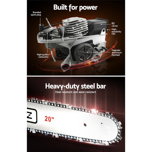 Giantz Chainsaw Petrol 62CC 20" Bar Commercial E - Start Pruning Chain Saw,Giantz Chainsaw Petrol 62CC 20" Bar Commercial E - Start Pruning Chain Saw 4.5HP - RnR Galore