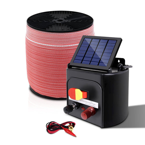 Giantz Fence Energiser 3KM Solar Powered Electric 2000M Poly Tape - RnR Galore