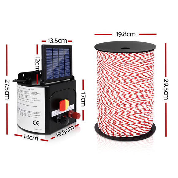 Giantz Fence Energiser 3KM Solar Powered Electric 500M Poly Rope - RnR Galore