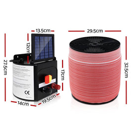 Giantz Fence Energiser 5KM Solar Powered Electric 2000M Poly Tape - RnR Galore