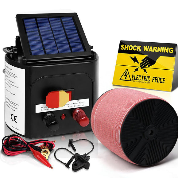 Giantz Fence Energiser 5KM Solar Powered Electric 2000M Poly Tape - RnR Galore
