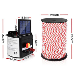 Giantz Fence Energiser 5KM Solar Powered Electric 500M Poly Rope - RnR Galore