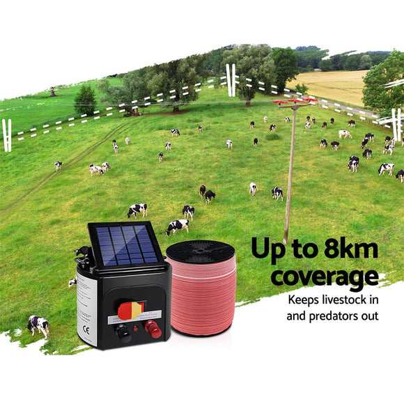 Giantz Fence Energiser 8KM Solar Powered Electric 1200M Poly Tape - RnR Galore