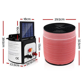Giantz Fence Energiser 8KM Solar Powered Electric 2000M Poly Tape - RnR Galore