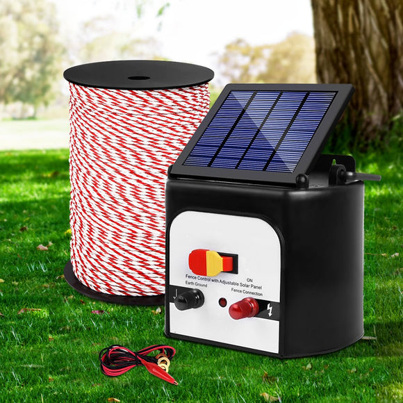 Giantz Fence Energiser 8KM Solar Powered Electric 500M Poly Rope - RnR Galore