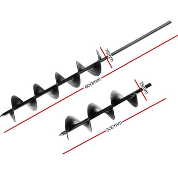 Giantz Power Garden Spiral Auger Hole Digger Earth Drill Bit Φ75x300 & 600mm - RnR Galore