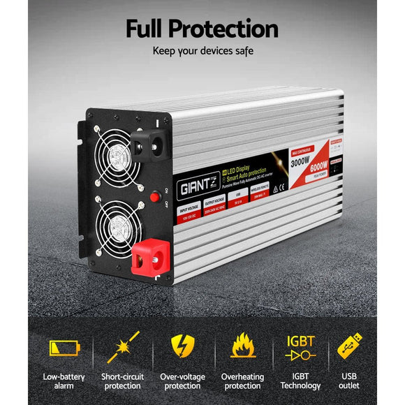 Giantz Power Inverter 3000W or 6000W Pure Sine Wave 12V - 240V Camping Boat Caravan - RnR Galore