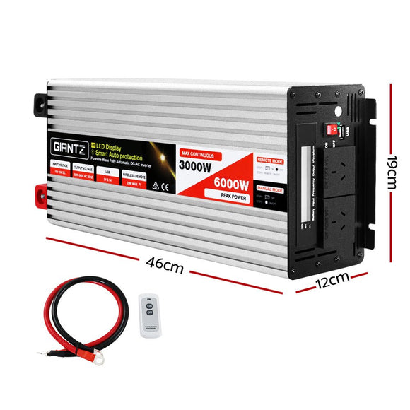 Giantz Power Inverter 3000W or 6000W Pure Sine Wave 12V - 240V Camping Boat Caravan - RnR Galore