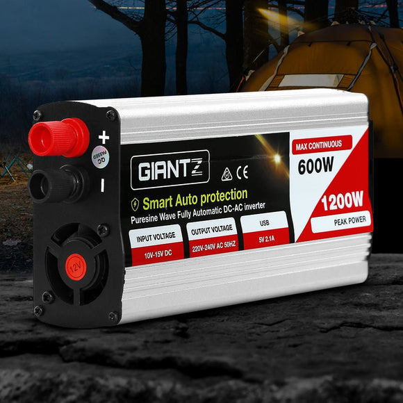 Giantz Power Inverter 600W/1200W 12V to 240V Pure Sine Wave Camping Car Boat - RnR Galore