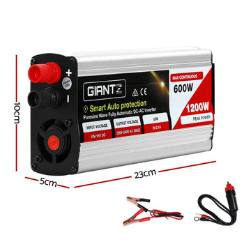 Giantz Power Inverter 600W/1200W 12V to 240V Pure Sine Wave Camping Car Boat - RnR Galore