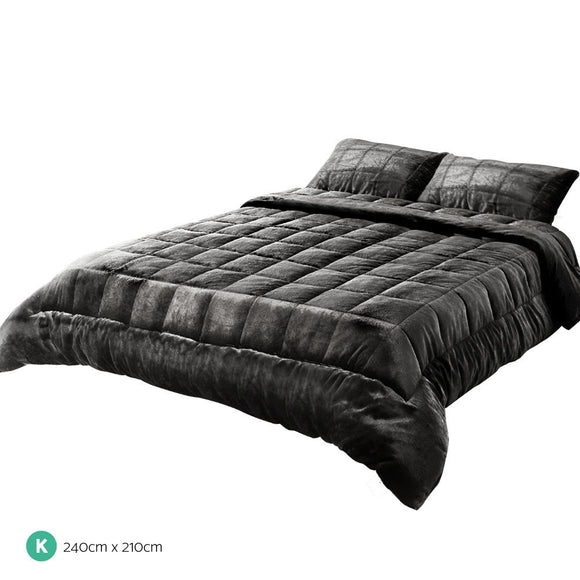 Giselle Bedding Faux Mink Quilt Charcoal King - RnR Galore