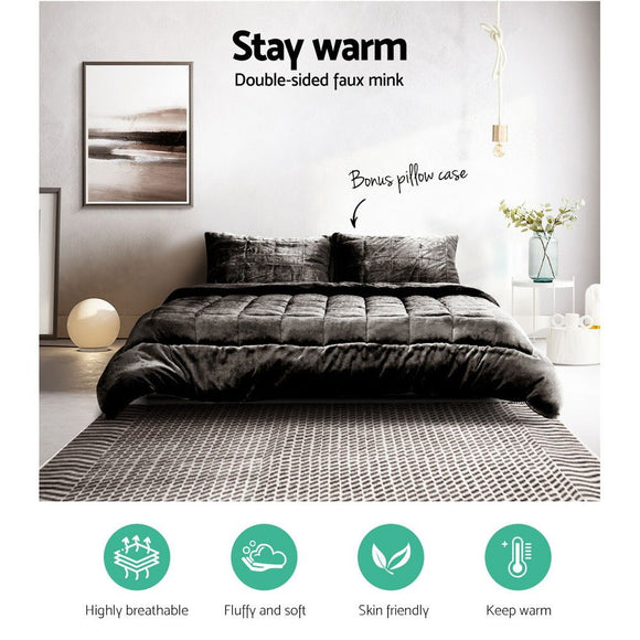 Giselle Bedding Faux Mink Quilt Charcoal King - RnR Galore