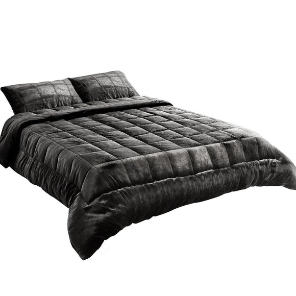 Giselle Bedding Faux Mink Quilt Charcoal Queen - RnR Galore