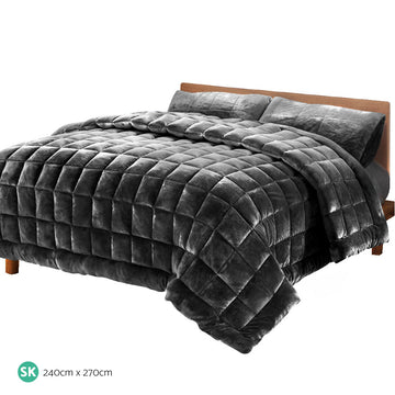 Giselle Bedding Faux Mink Quilt Charcoal Super King - RnR Galore