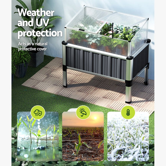 Green Fingers Garden Bed 80x49x74cm Greenhouse Planter Box Raised Galvanised Herb - RnR Galore