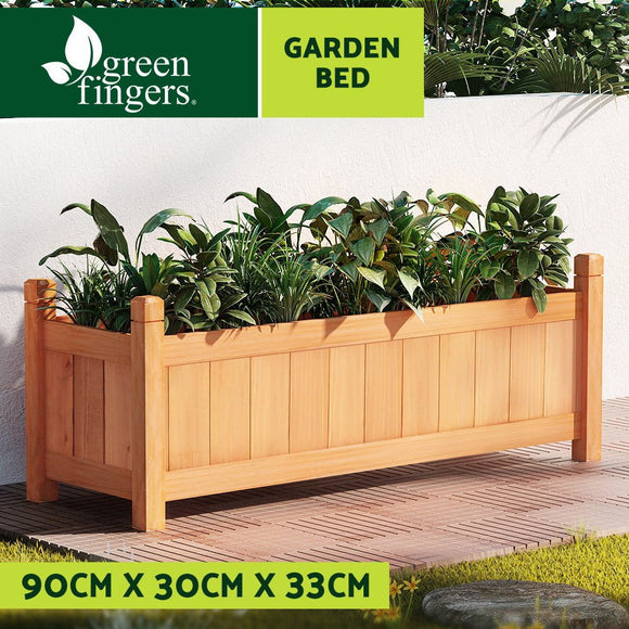 Green Fingers Garden Bed 90x30x33cm Wooden Planter Box Raised Container Growing - RnR Galore