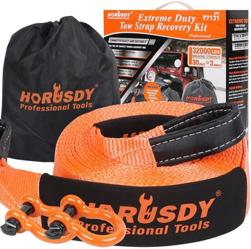 Heavy Duty 9.1M Recovery Tow Straps Snatch Kit - 32,000 LBS Break Strength with D - Ring Shackles for Off - Roading Recovery and Hauling - RnR Galore