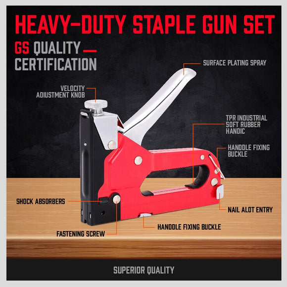 Heavy Duty Staple Gun Set 2in1 Stapler 1500Pc Staples Tacker Hand Fastener Tool - RnR Galore