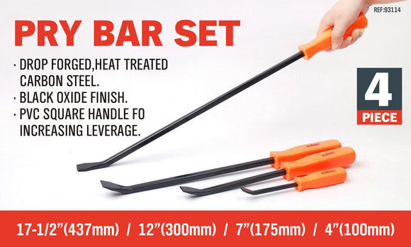 Horusdy 4Pc Steel Pry Bar Set Heavy Duty Mechanic Crowbar Car 4" 7" 12" 17 - 1/2" - RnR Galore