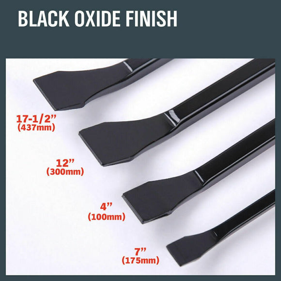 Horusdy 4Pc Steel Pry Bar Set Heavy Duty Mechanic Crowbar Car 4" 7" 12" 17 - 1/2" - RnR Galore