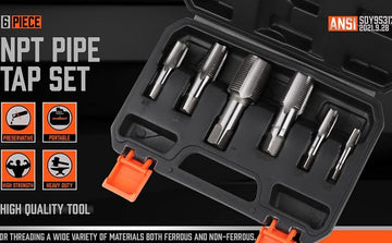 HORUSDY 6Pc NPT Pipe Tap Set Thread Tap Screw Tool 1/8" 1/4" 3/8" 1/2" 3/4" 1" - RnR Galore