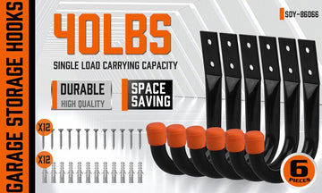 HORUSDY 6Pc Wall Mount Garage Hooks Set Heavy Duty Steel Storage Rack Hanger - RnR Galore