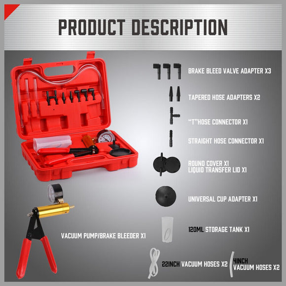 HORUSDY Hand Held Vacuum Pump Brake Bleeder Pressure Tester Vacuum Gauge Kit - RnR Galore