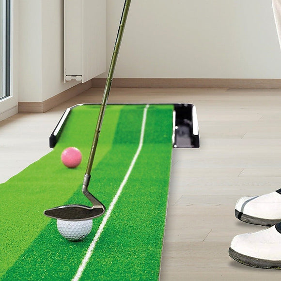 Indoor Practice Putting Green 2.5m Mat Inclined Ball Return Fake Grass 2 Holes - RnR Galore