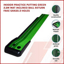 Indoor Practice Putting Green 2.5m Mat Inclined Ball Return Fake Grass 2 Holes - RnR Galore