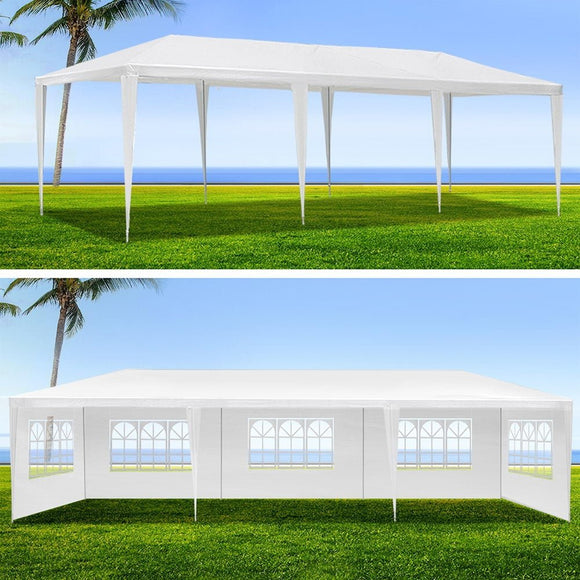 Instahut Gazebo 3x9m Marquee Wedding Party Tent Outdoor Camping Side Wall Canopy 5 Panel White - RnR Galore