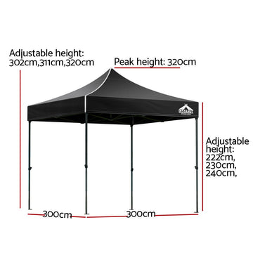 Instahut Gazebo Pop Up Marquee 3x3 Folding 500D Wedding Tent Base Pod Black - RnR Galore