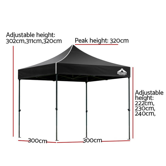 Instahut Gazebo Pop Up Marquee 3x3 Folding 500D Wedding Tent Base Pod Black - RnR Galore