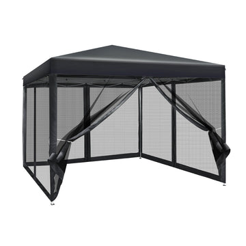 Instahut Gazebo Pop Up Marquee 3x3m Wedding Party Outdoor Camping Tent Canopy Shade Mesh Wall Black - RnR Galore