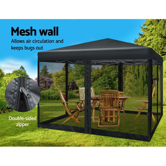 Instahut Gazebo Pop Up Marquee 3x3m Wedding Party Outdoor Camping Tent Canopy Shade Mesh Wall Black - RnR Galore