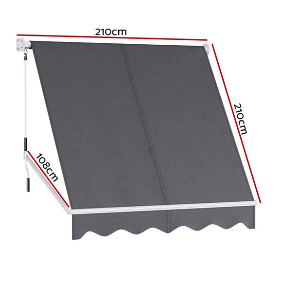Instahut Retractable Fixed Pivot Arm Window Awning Outdoor Blinds 2.1X2.1M Grey - RnR Galore