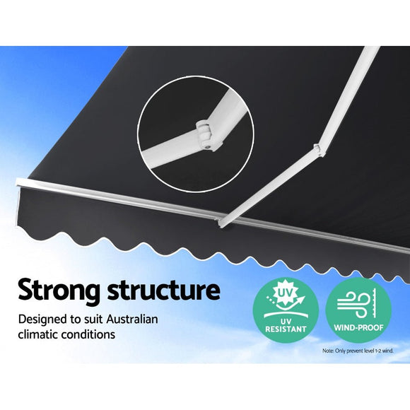 Instahut Retractable Folding Arm Awning Manual Sunshade 3Mx2.5M Grey - RnR Galore
