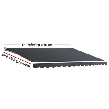 Instahut Retractable Folding Arm Awning Manual Sunshade 5Mx3M Grey - RnR Galore