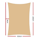 Instahut Shade Sail 2x4m Rectangle 280GSM 98% Sand Shade Cloth - RnR Galore